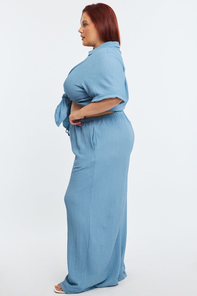 Blue Textured Pants Elastic Waist - Image 5