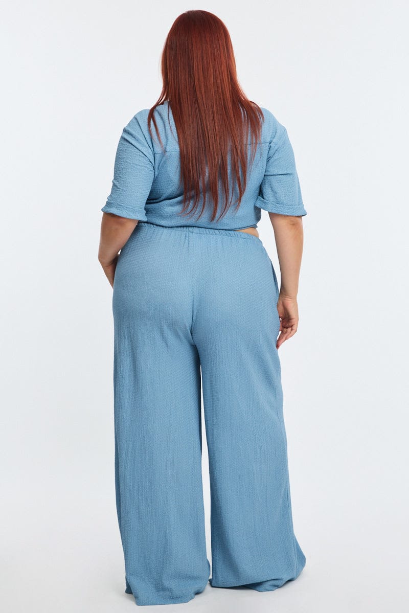 Blue Textured Pants Elastic Waist - Image 6