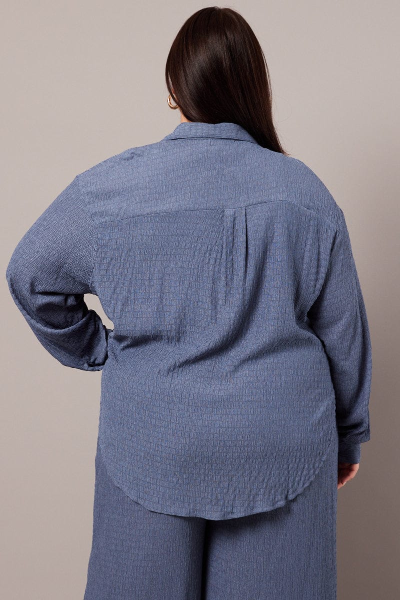 Blue Textured Shirt Long Sleeve - Image 5