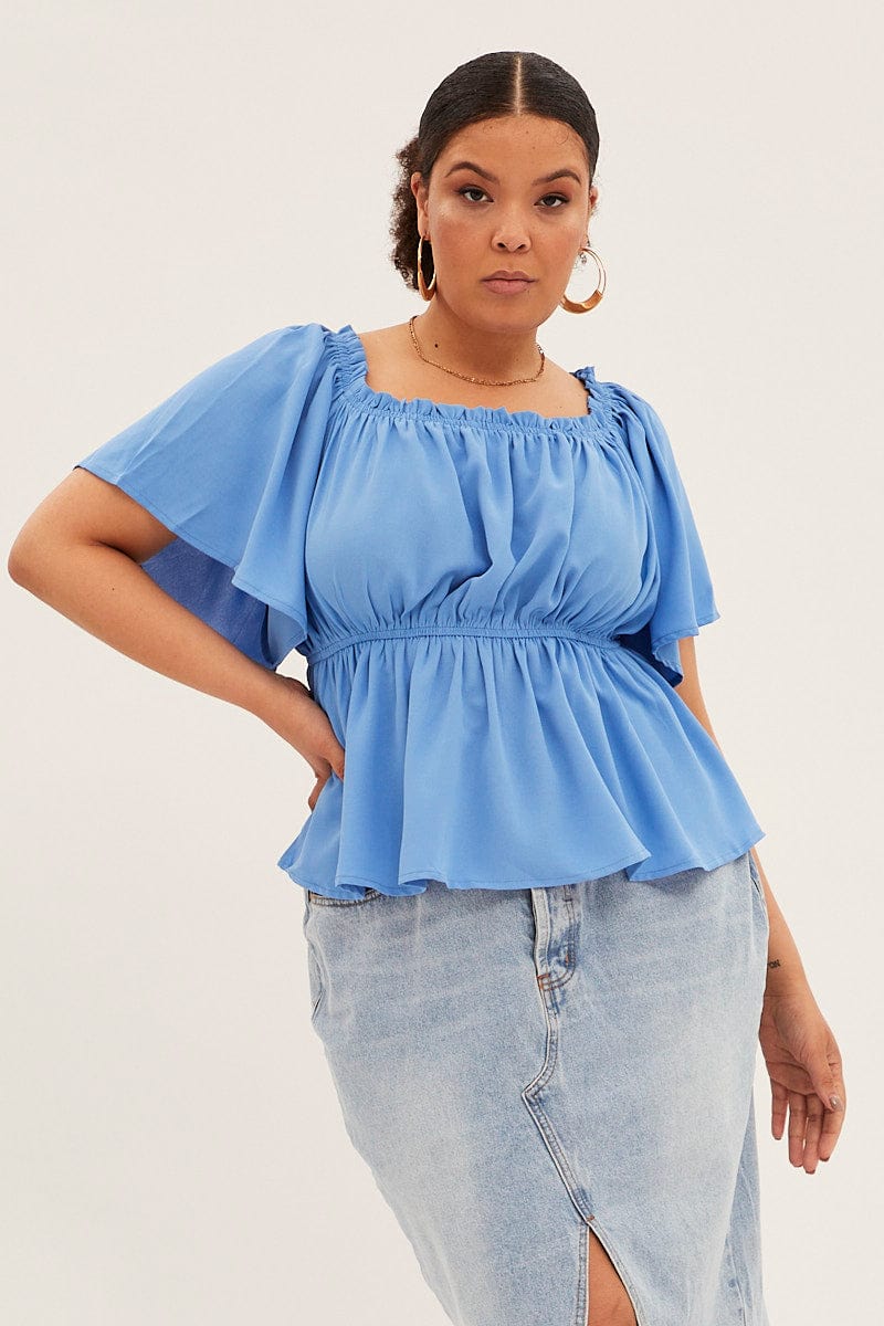 Blue Textured Top Off Shoulder Crepe Jersey - Image 3
