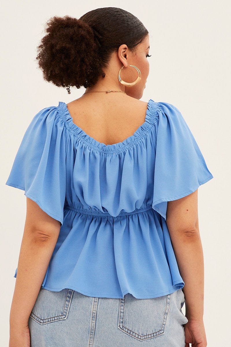 Blue Textured Top Off Shoulder Crepe Jersey - Image 5