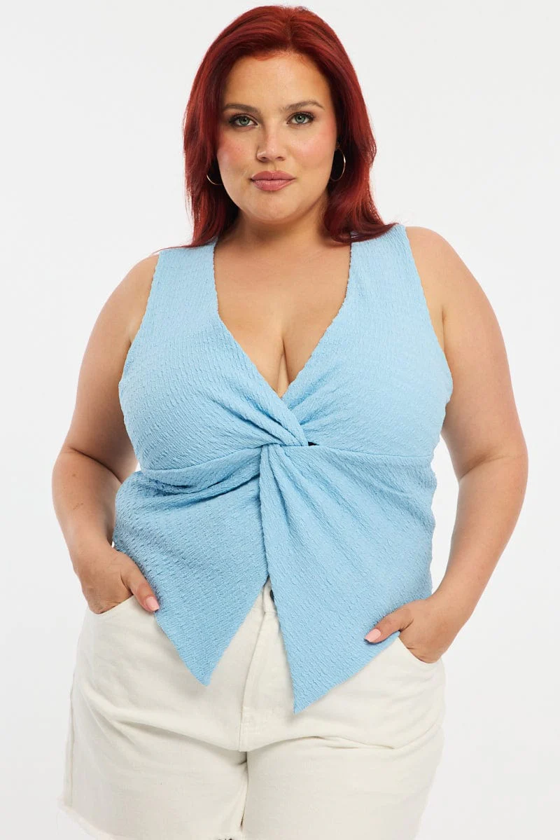 Blue Textured Top Sleeveless