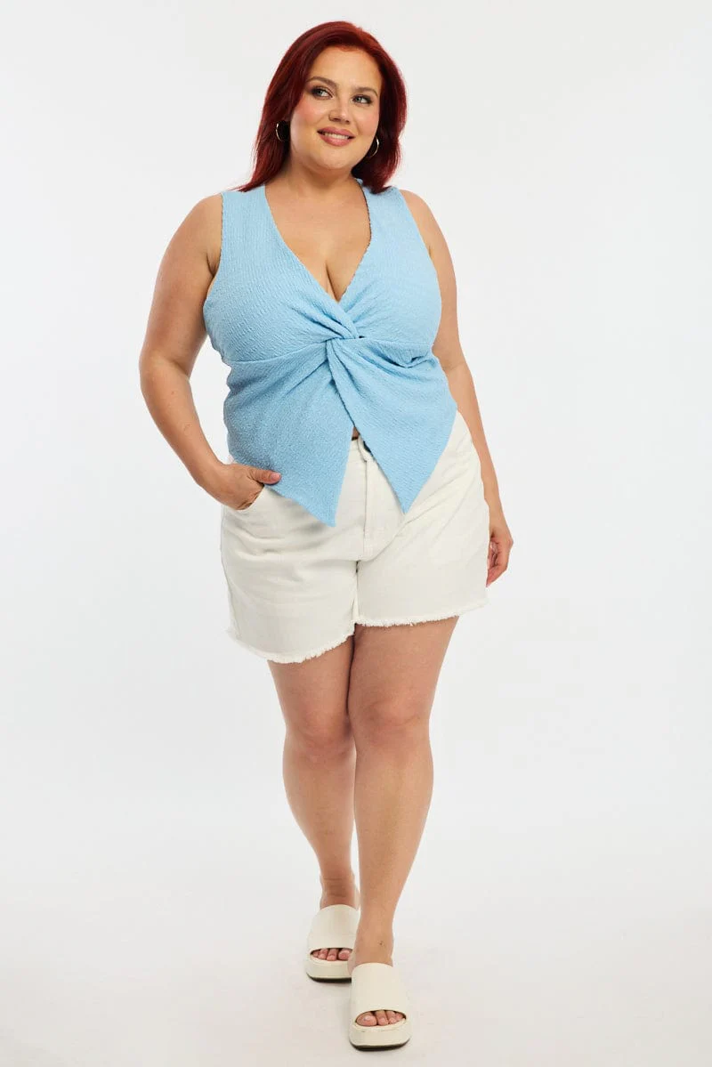 Blue Textured Top Sleeveless - Image 2