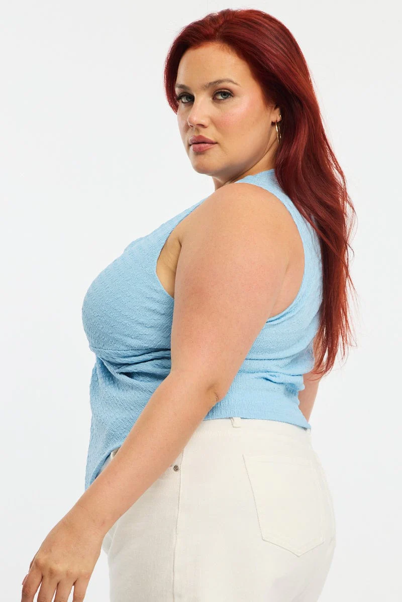 Blue Textured Top Sleeveless - Image 3