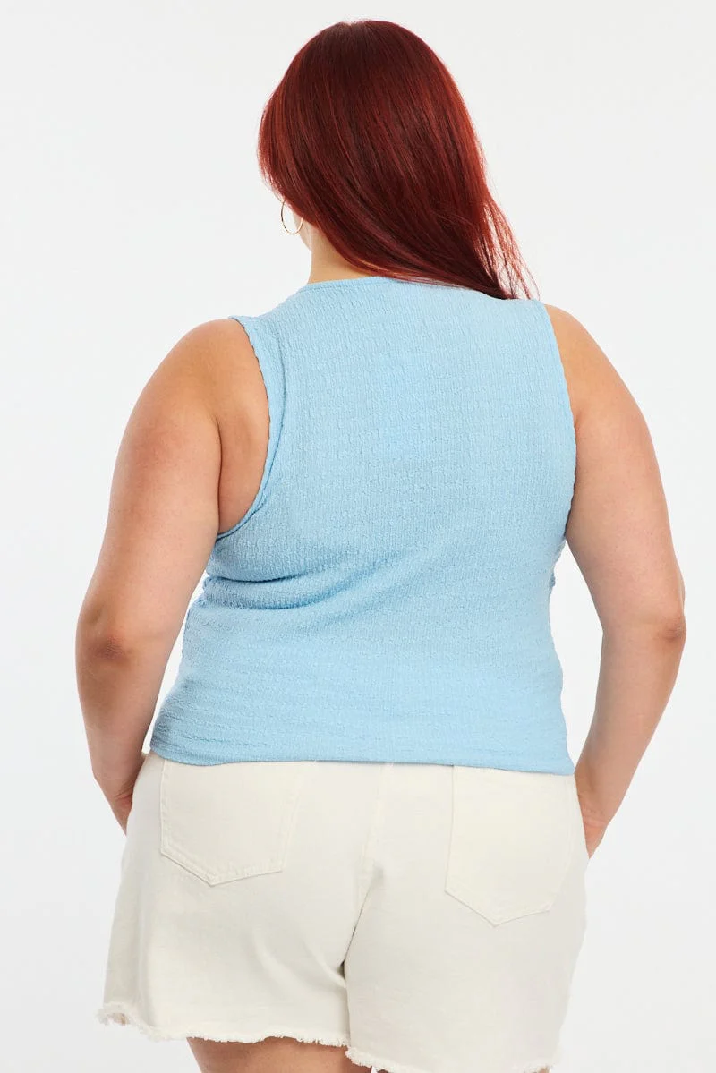 Blue Textured Top Sleeveless - Image 4