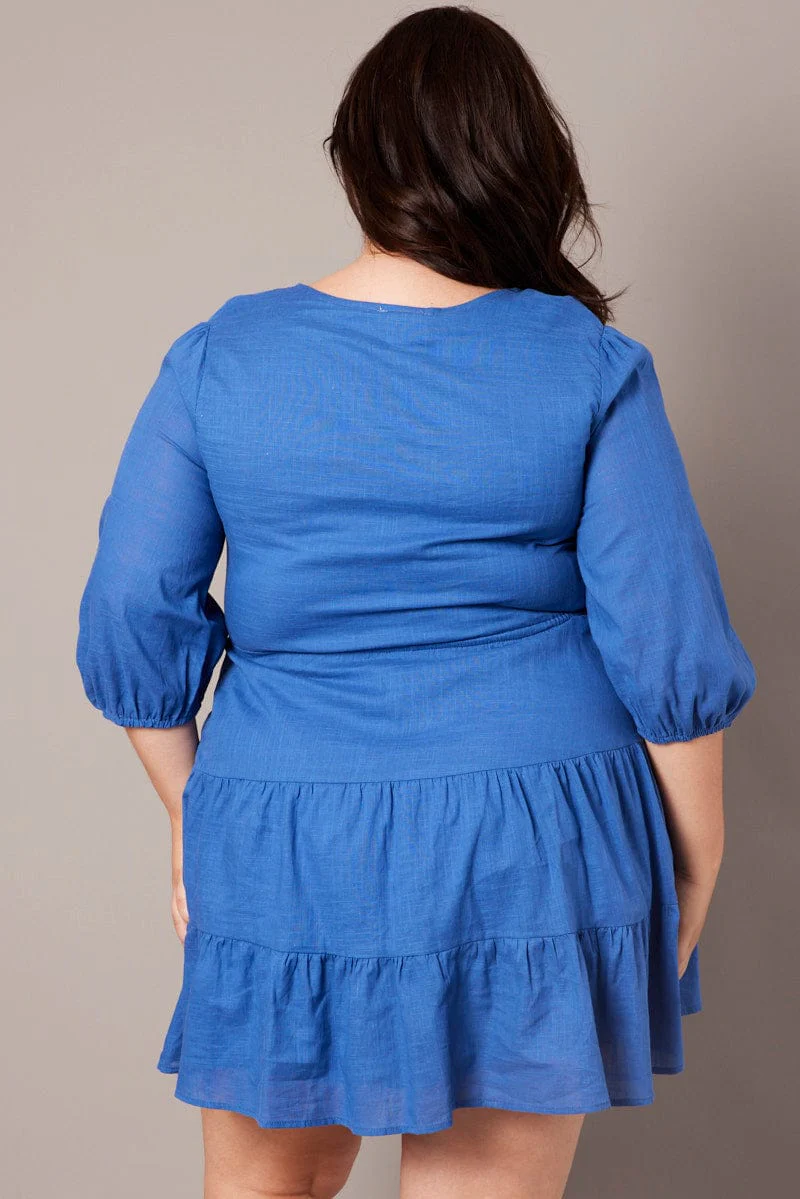 Blue Tie Front Texture Minidress - Image 5