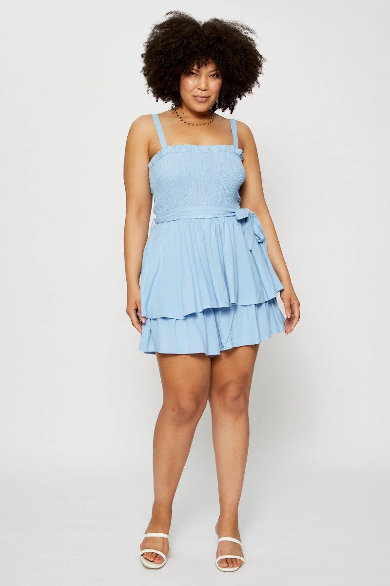 Blue Tie Playsuit Square Neck Sleeveless - Image 2