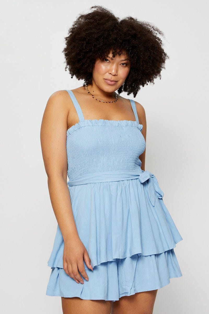 Blue Tie Playsuit Square Neck Sleeveless - Image 3
