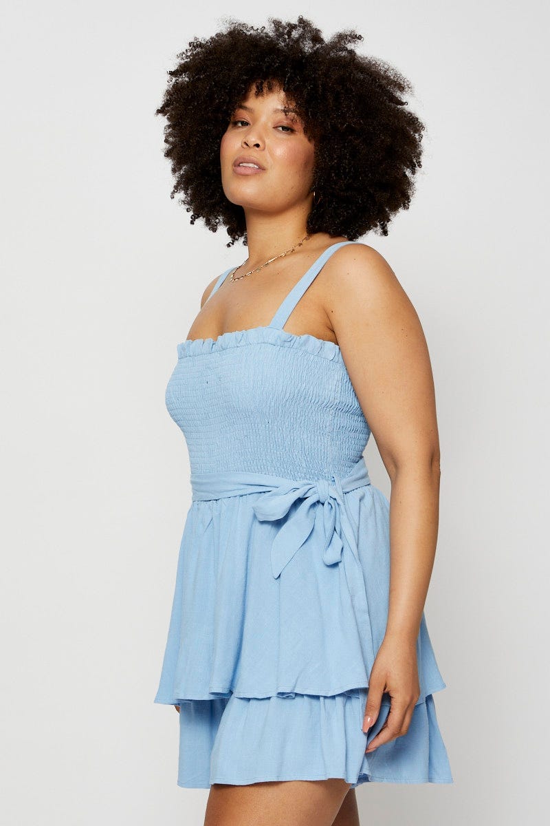 Blue Tie Playsuit Square Neck Sleeveless - Image 4