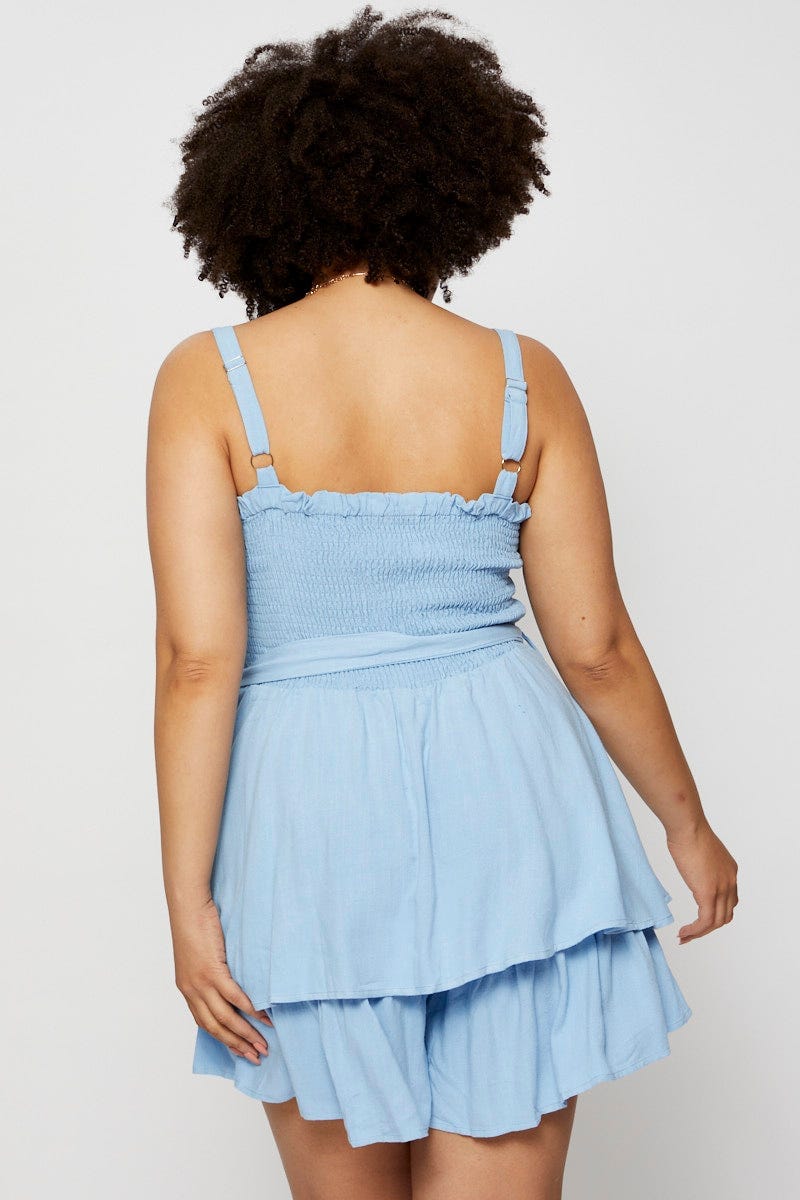 Blue Tie Playsuit Square Neck Sleeveless - Image 5