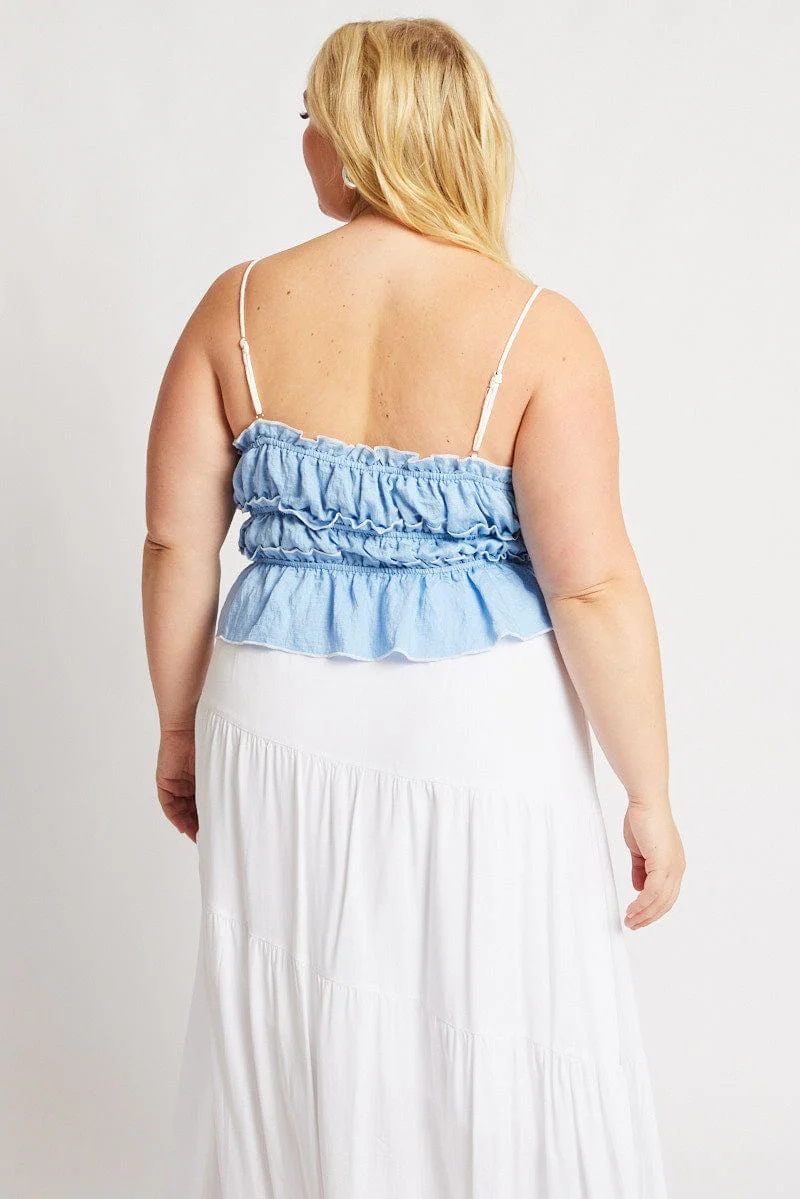 Blue Tiered Cami Top Sleeveless Front Ribbon - Image 5