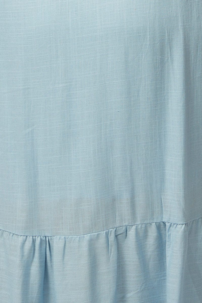 Blue Tiered Midi Dress Short Sleeve Ruched Bust - Image 6