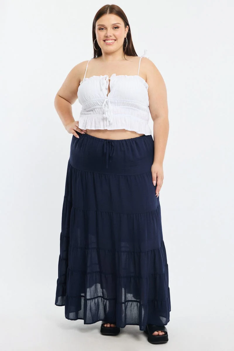 Blue Tiered Skirt Elasticated Waist Textured