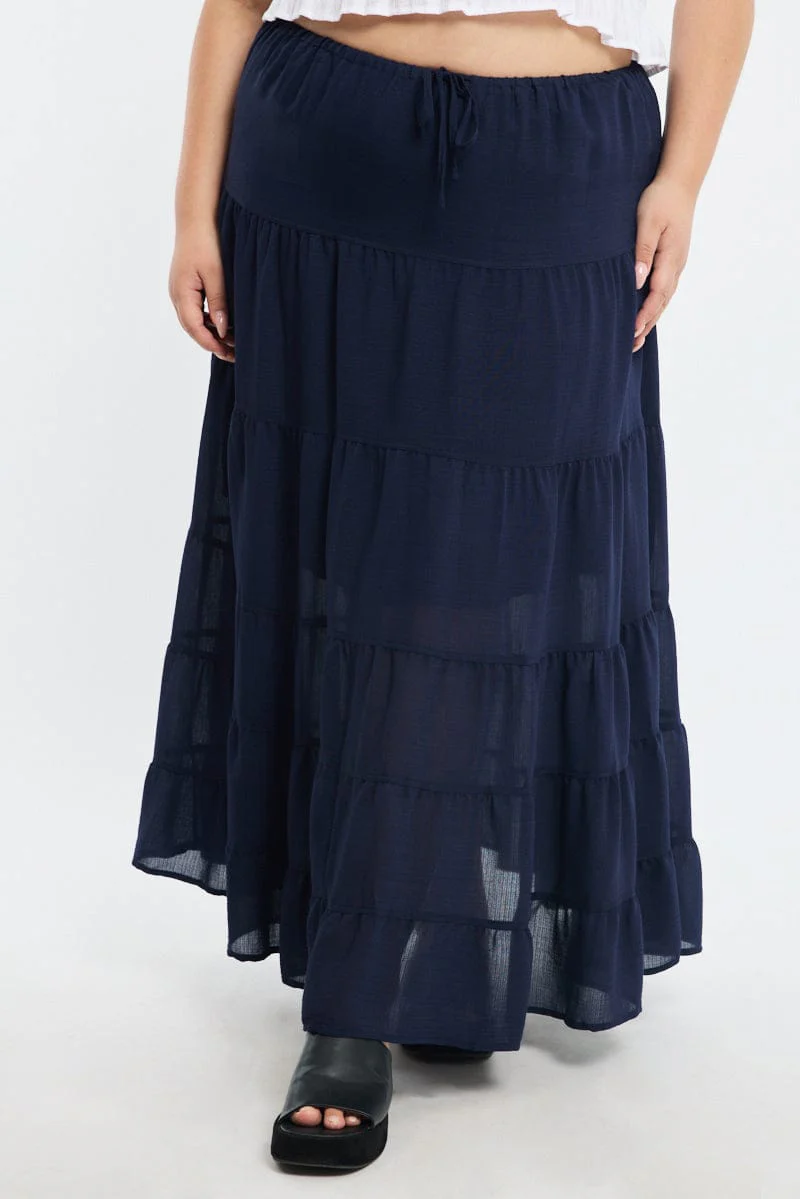 Blue Tiered Skirt Elasticated Waist Textured - Image 2