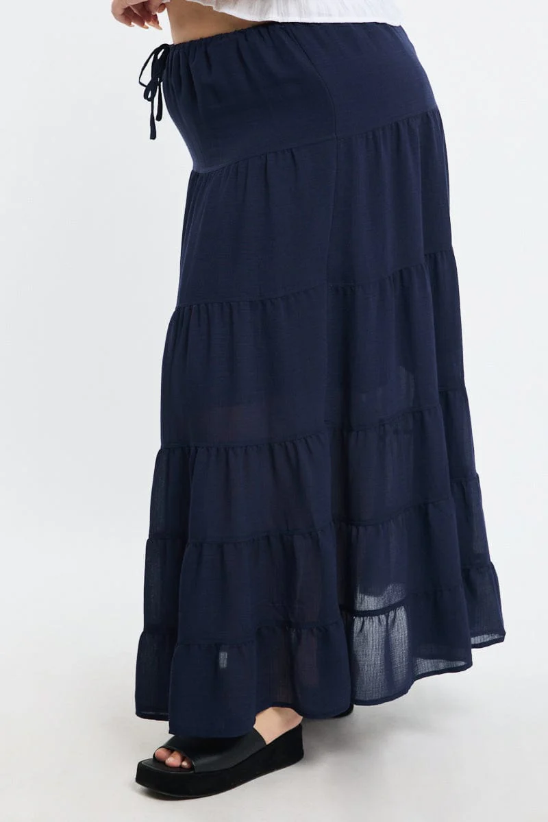Blue Tiered Skirt Elasticated Waist Textured - Image 3