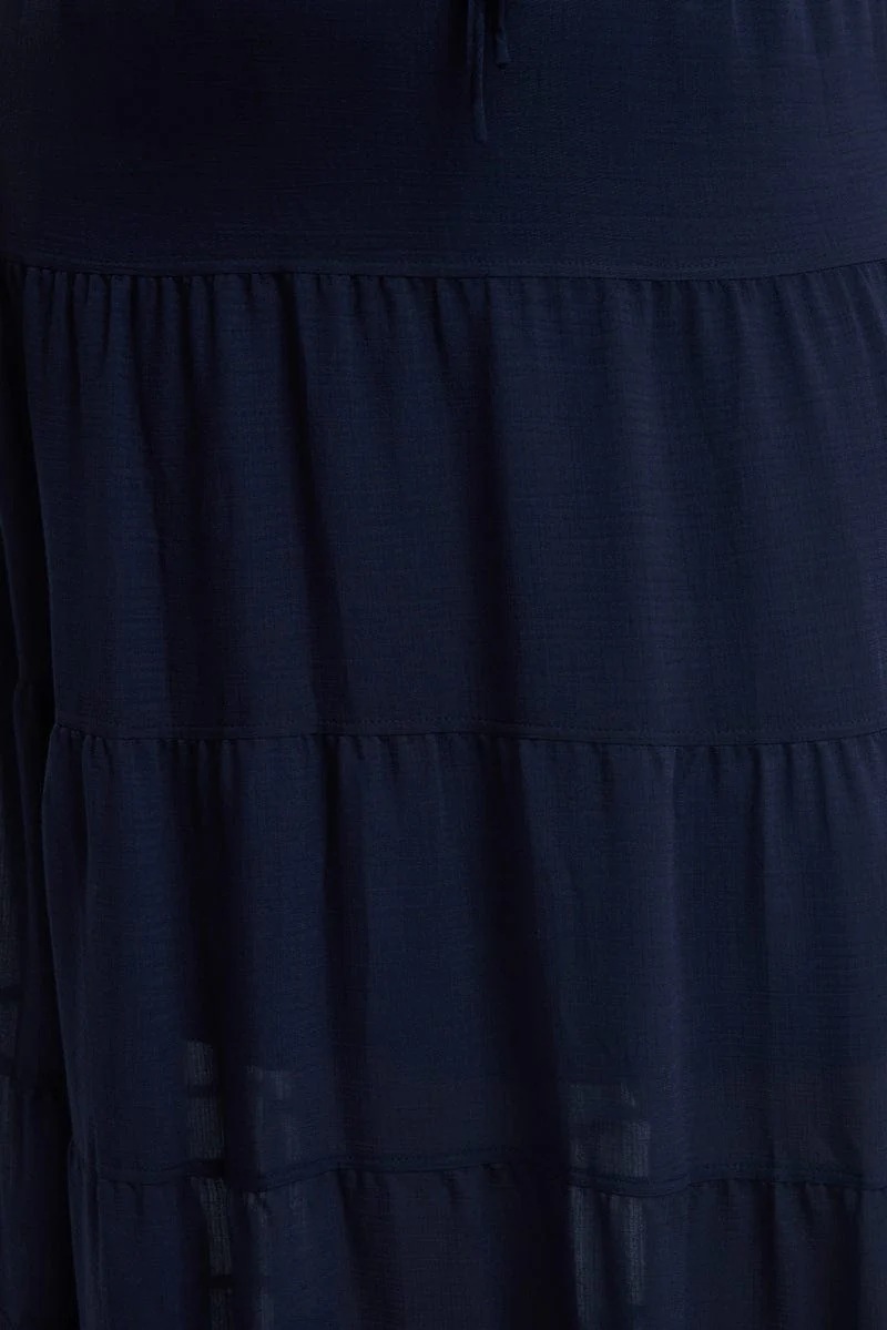 Blue Tiered Skirt Elasticated Waist Textured - Image 5