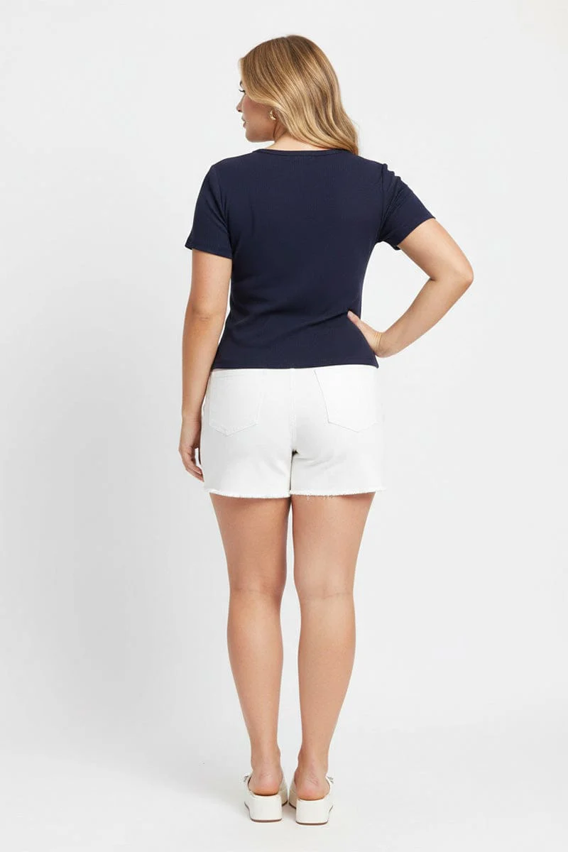 Blue Top Short Sleeve Button Front Rib - Image 2