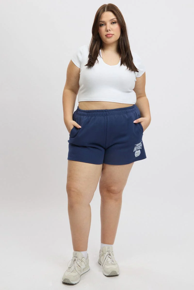 Blue University Embroidered Track Shorts - Image 2