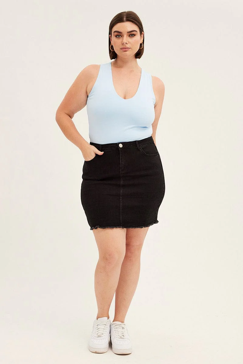 Blue V-neck Sleeveless Cotton Tank Top - Image 2