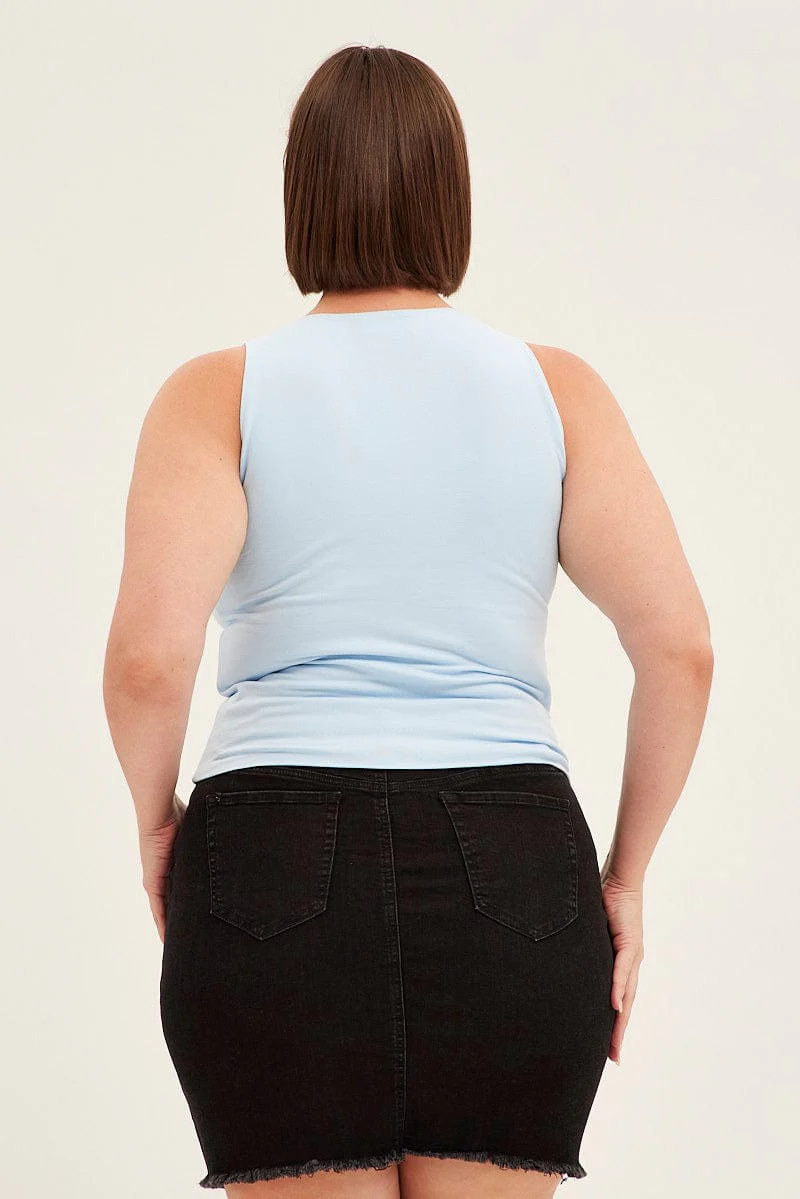 Blue V-neck Sleeveless Cotton Tank Top - Image 5