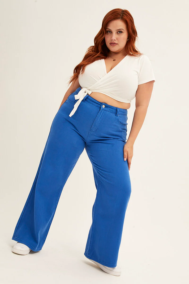 Blue Wide Leg Jeans High Rise - Image 3