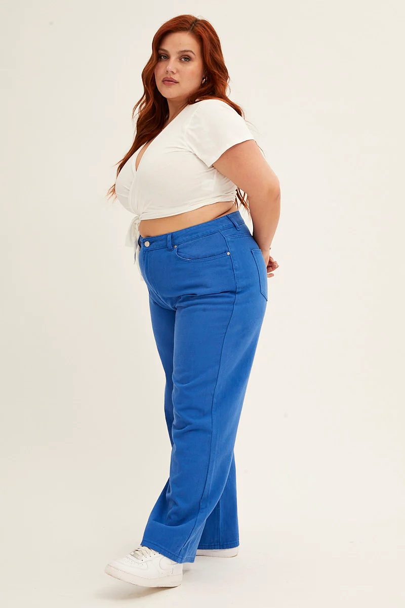 Blue Wide Leg Jeans High Rise - Image 4