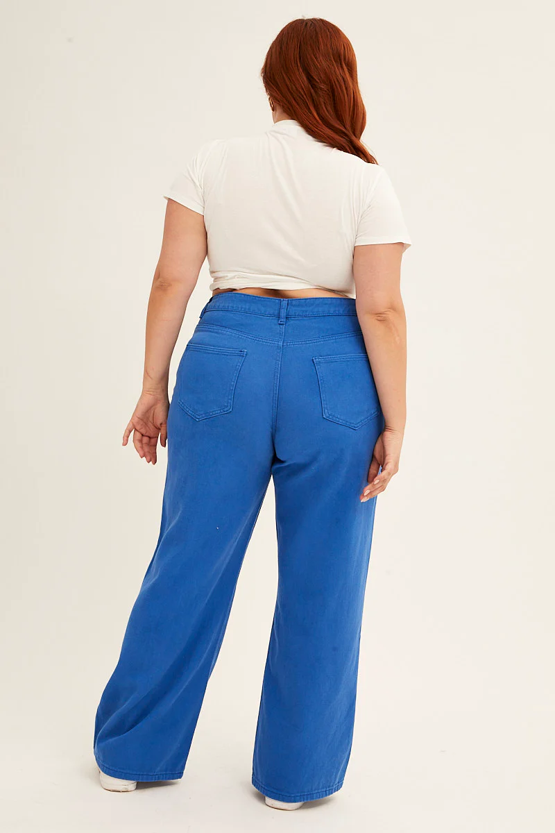 Blue Wide Leg Jeans High Rise - Image 5