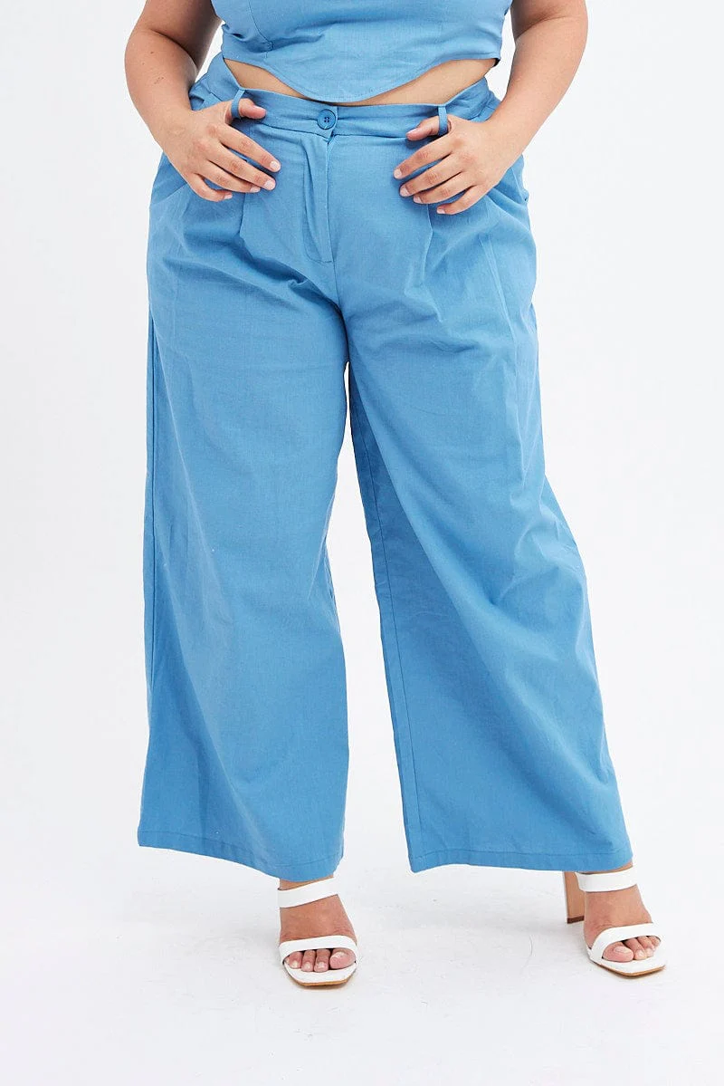 Blue Wide Leg Pants High Rise - Image 2