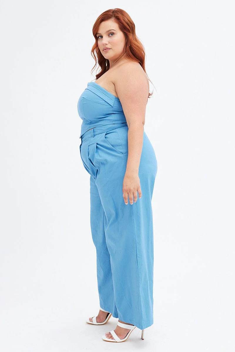 Blue Wide Leg Pants High Rise - Image 4