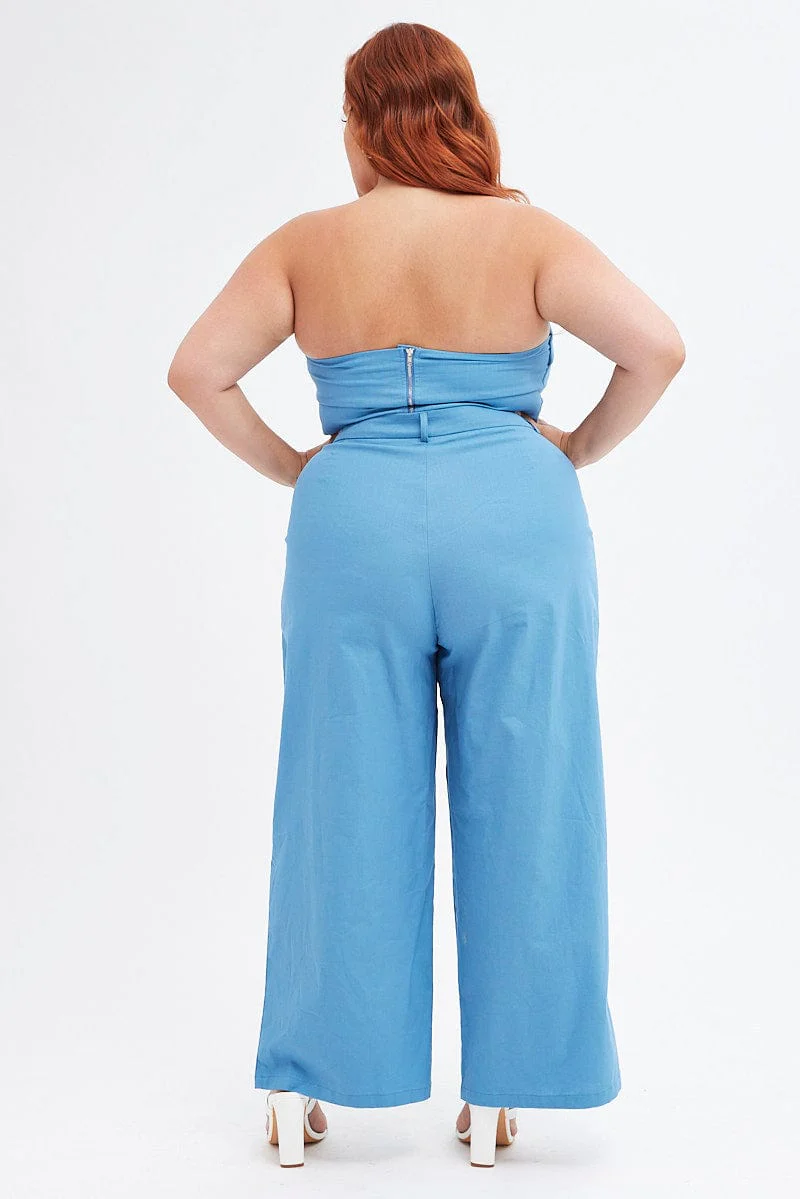 Blue Wide Leg Pants High Rise - Image 5
