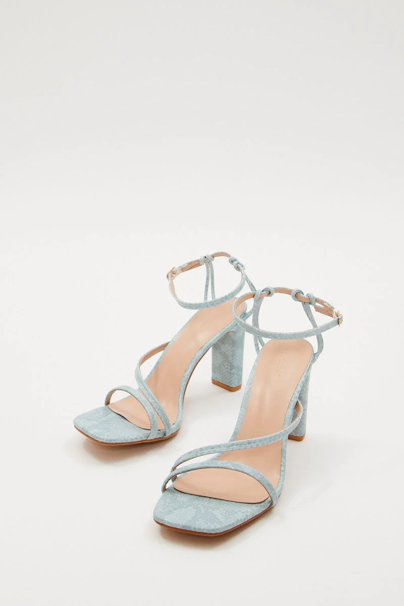 Blue Zena Strappy Dusty Blue Faux Snake High Heel - Image 2