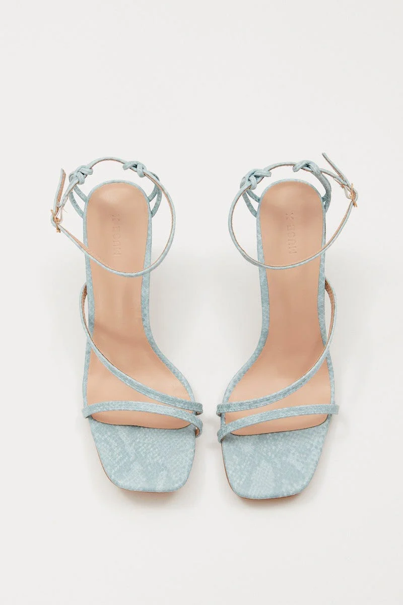 Blue Zena Strappy Dusty Blue Faux Snake High Heel - Image 3