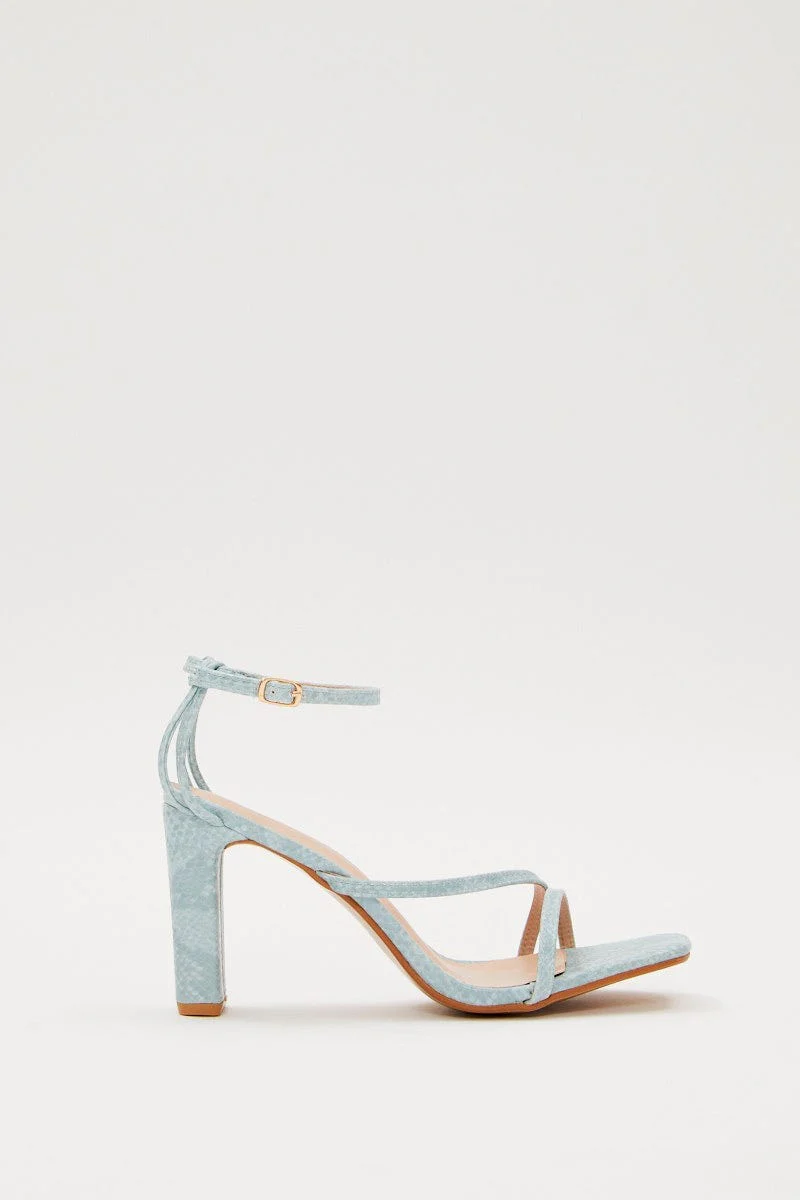 Blue Zena Strappy Dusty Blue Faux Snake High Heel - Image 4