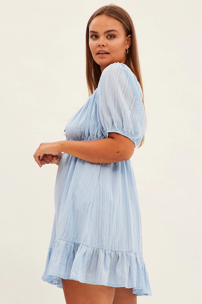Bluebell Short Sleeve Ruched Bust Textured Skater Dress - Image 4