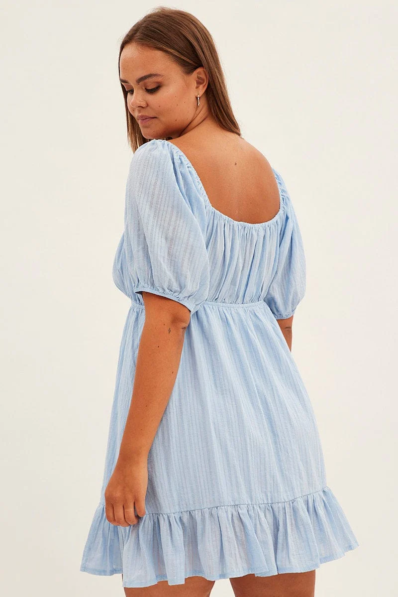Bluebell Short Sleeve Ruched Bust Textured Skater Dress - Image 5