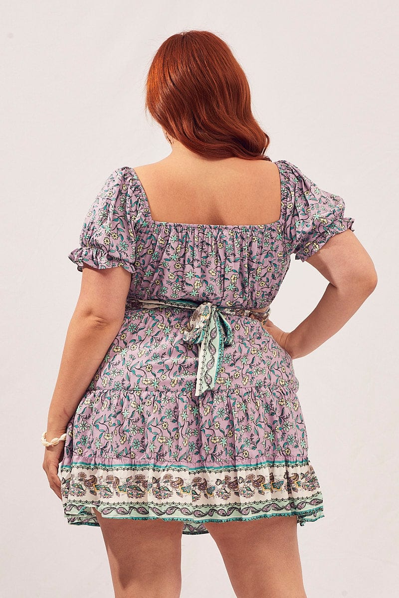 Boho Print Elastic Waist Boho Mini Skater Skirt - Image 5