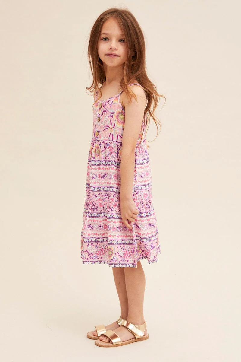 Boho Print Maxi Dress Kids Sleeveless - Image 4