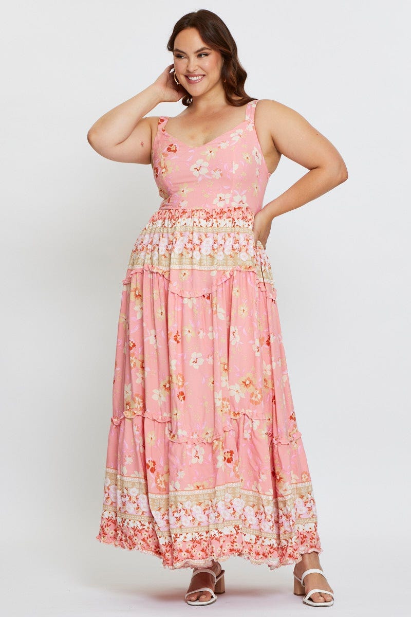 Boho Print Maxi Dress Scoop Neck Sleeveless - Image 3