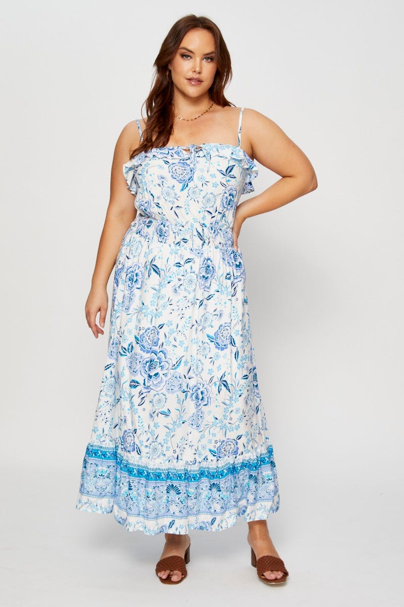 Boho Print Maxi Dress Square Neck Short Sleeve - Image 3