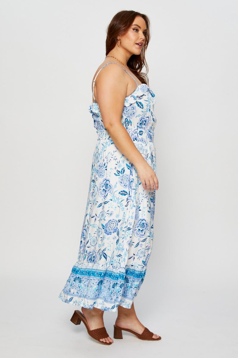 Boho Print Maxi Dress Square Neck Short Sleeve - Image 4
