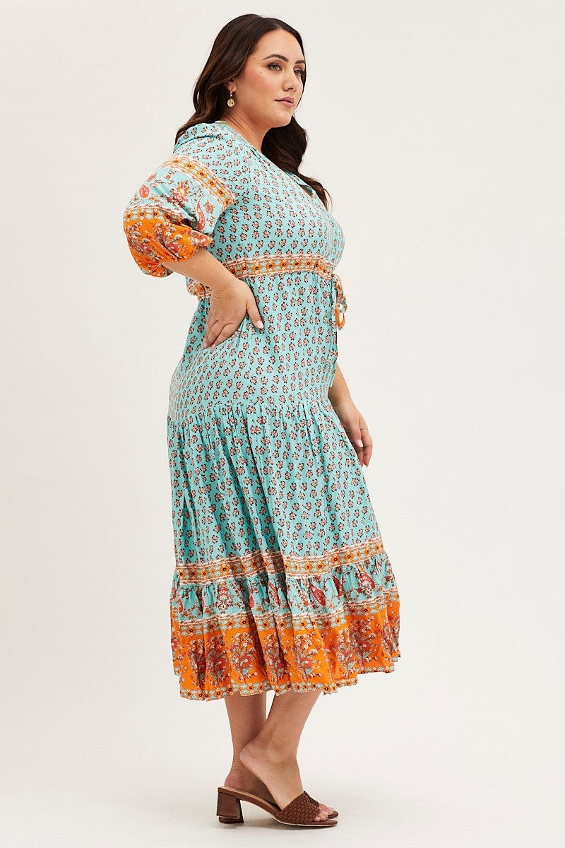 Boho Print Maxi Dress V-neck Long Sleeve - Image 4
