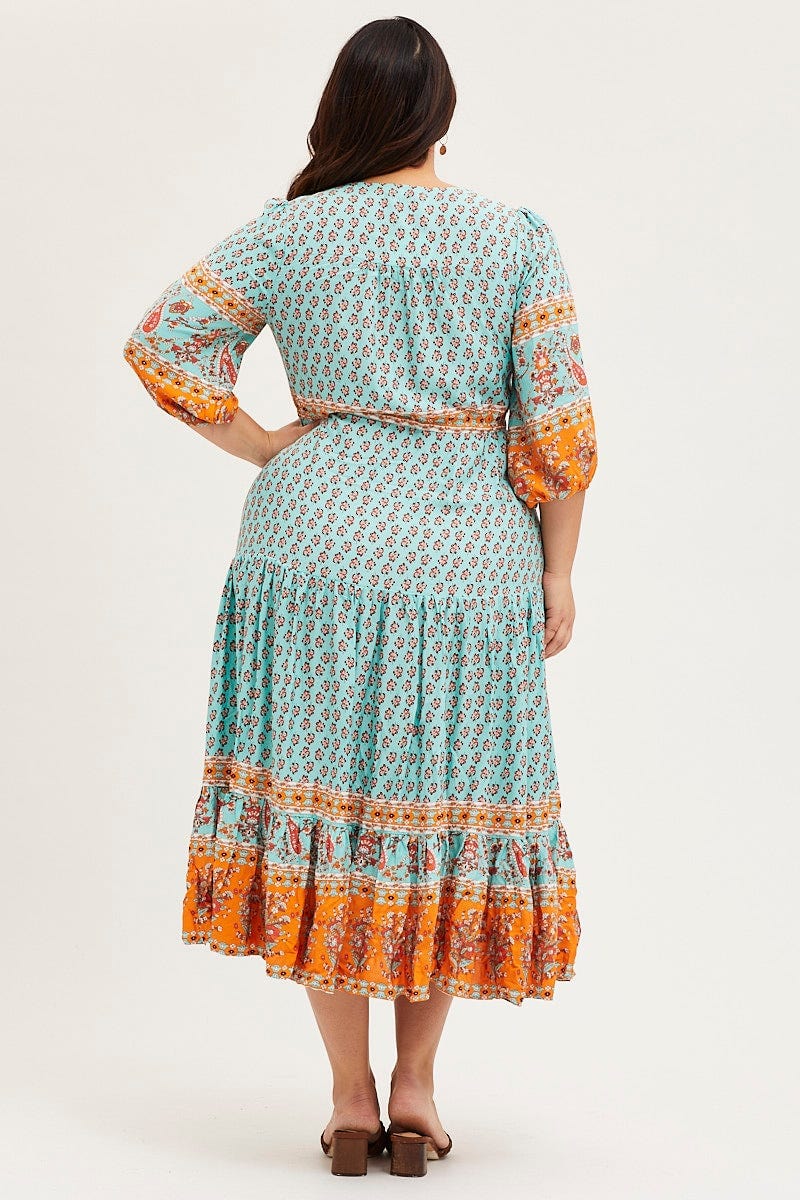 Boho Print Maxi Dress V-neck Long Sleeve - Image 5