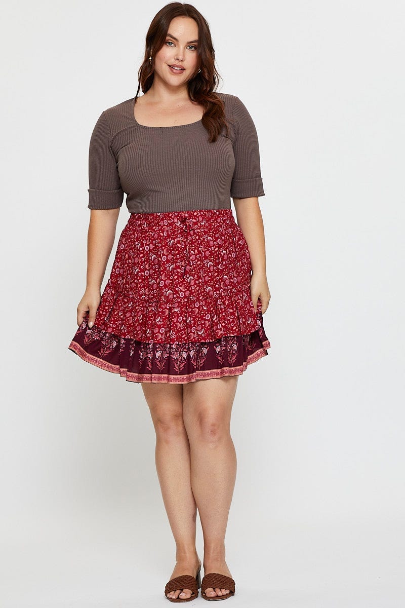 Boho Print Mini Skater Skirt Elastic Waist - Image 3