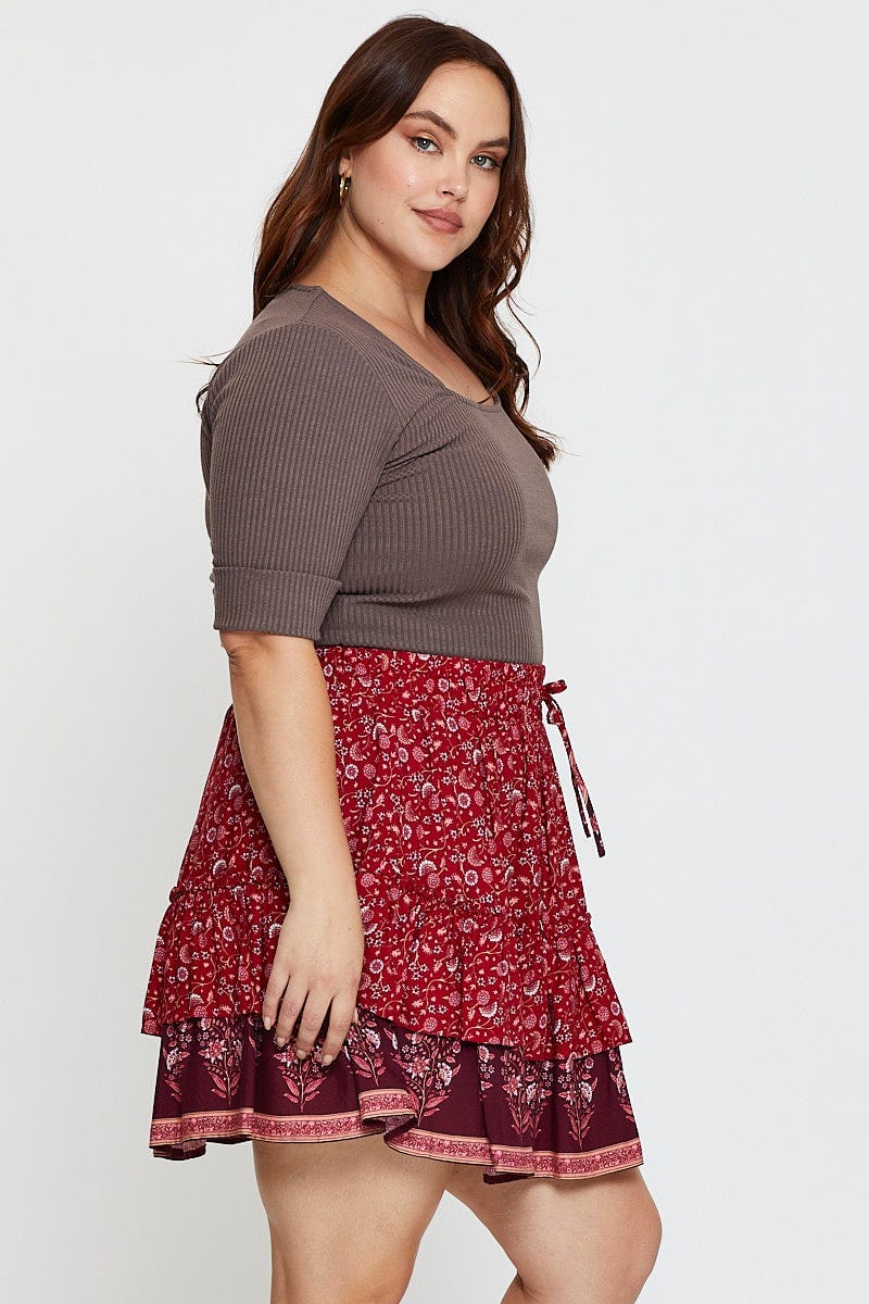 Boho Print Mini Skater Skirt Elastic Waist - Image 4