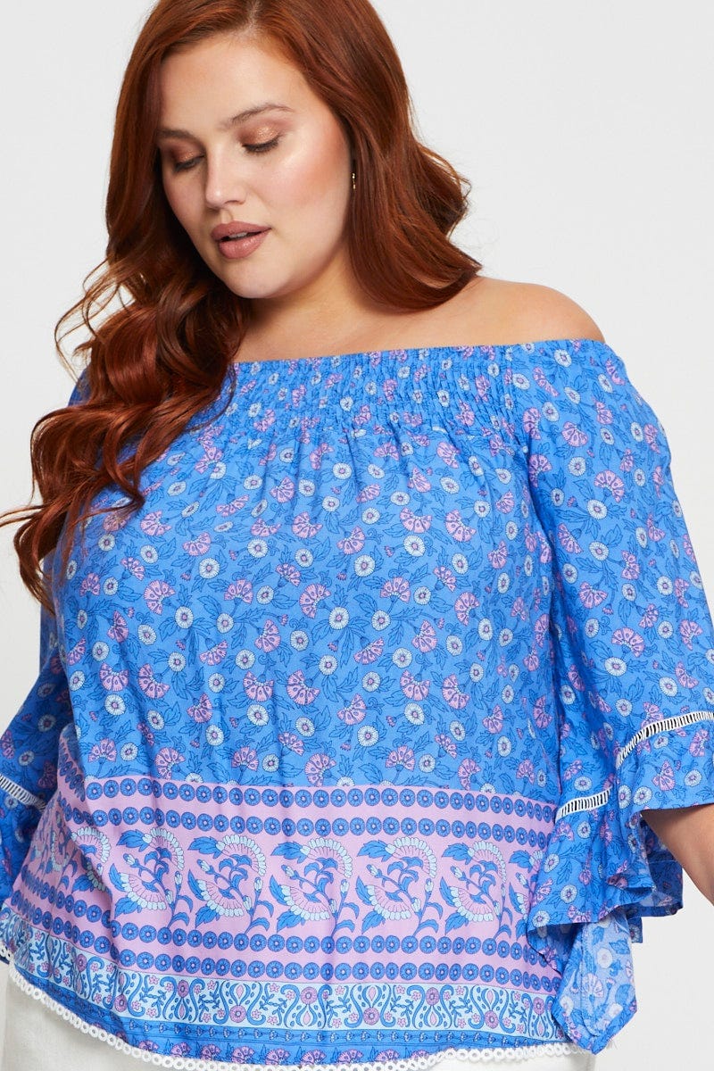 Boho Print Shell Top Half Sleeve Ruffle - Image 5