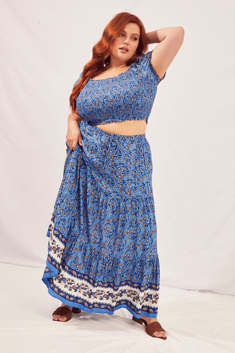 Boho Print Short Sleeve Crop Top - Image 2
