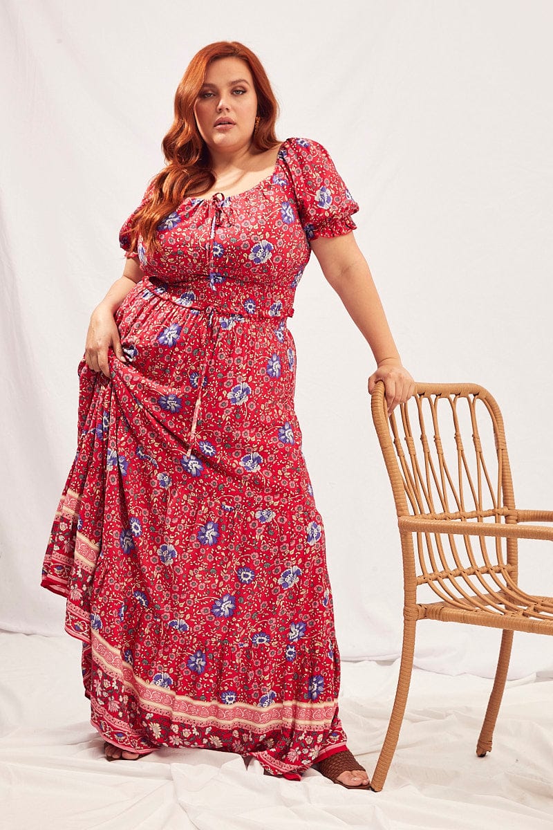 Boho Print Short Sleeve Gathered Bust Crop Top - Image 2