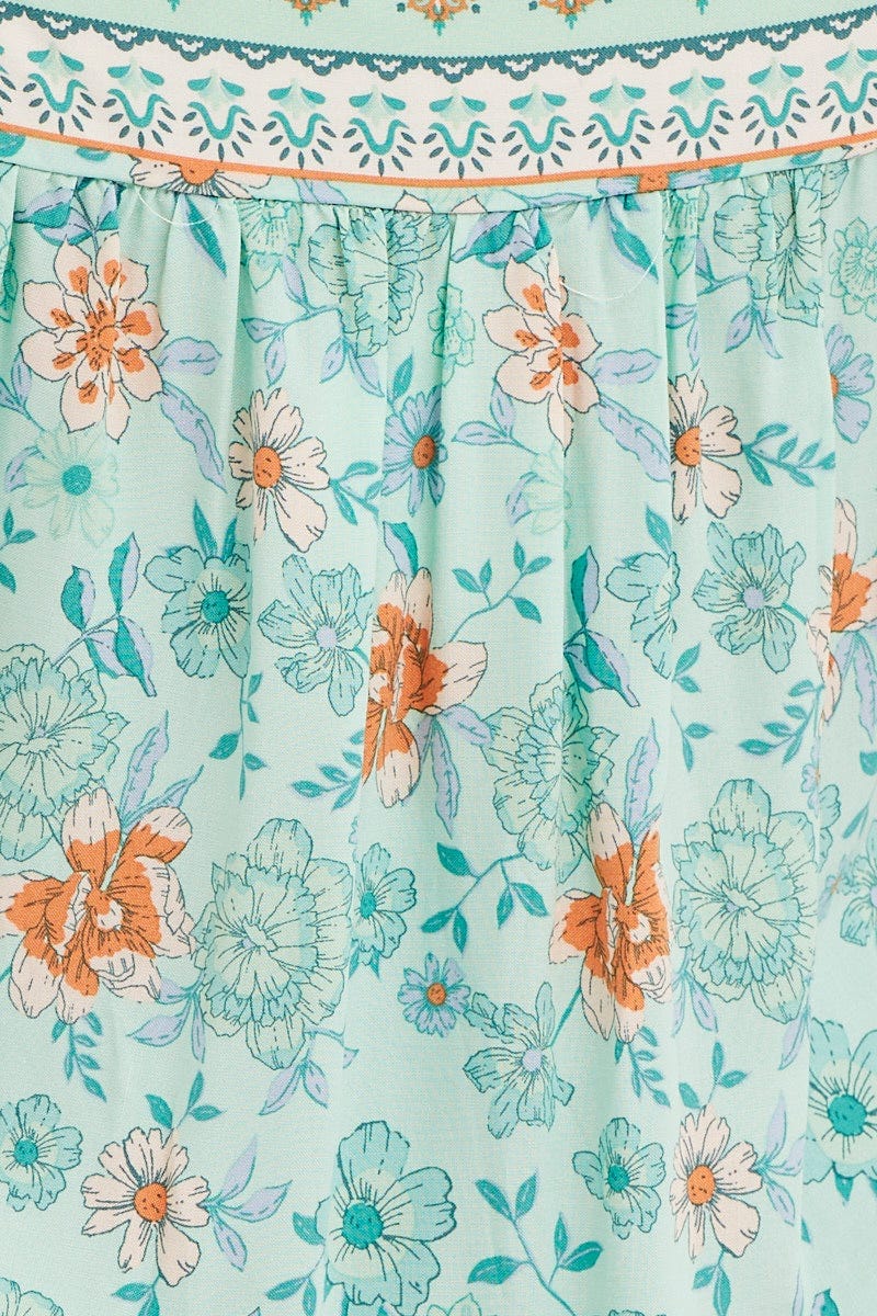 Boho Print Short Sleeve Square Neck Smock Top - Image 6