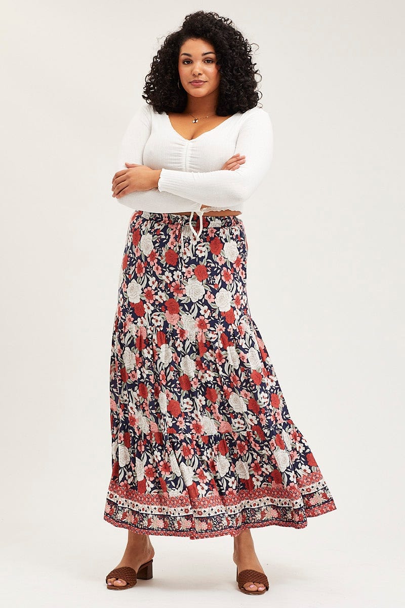 Boho Print Tiered Maxi Skirt