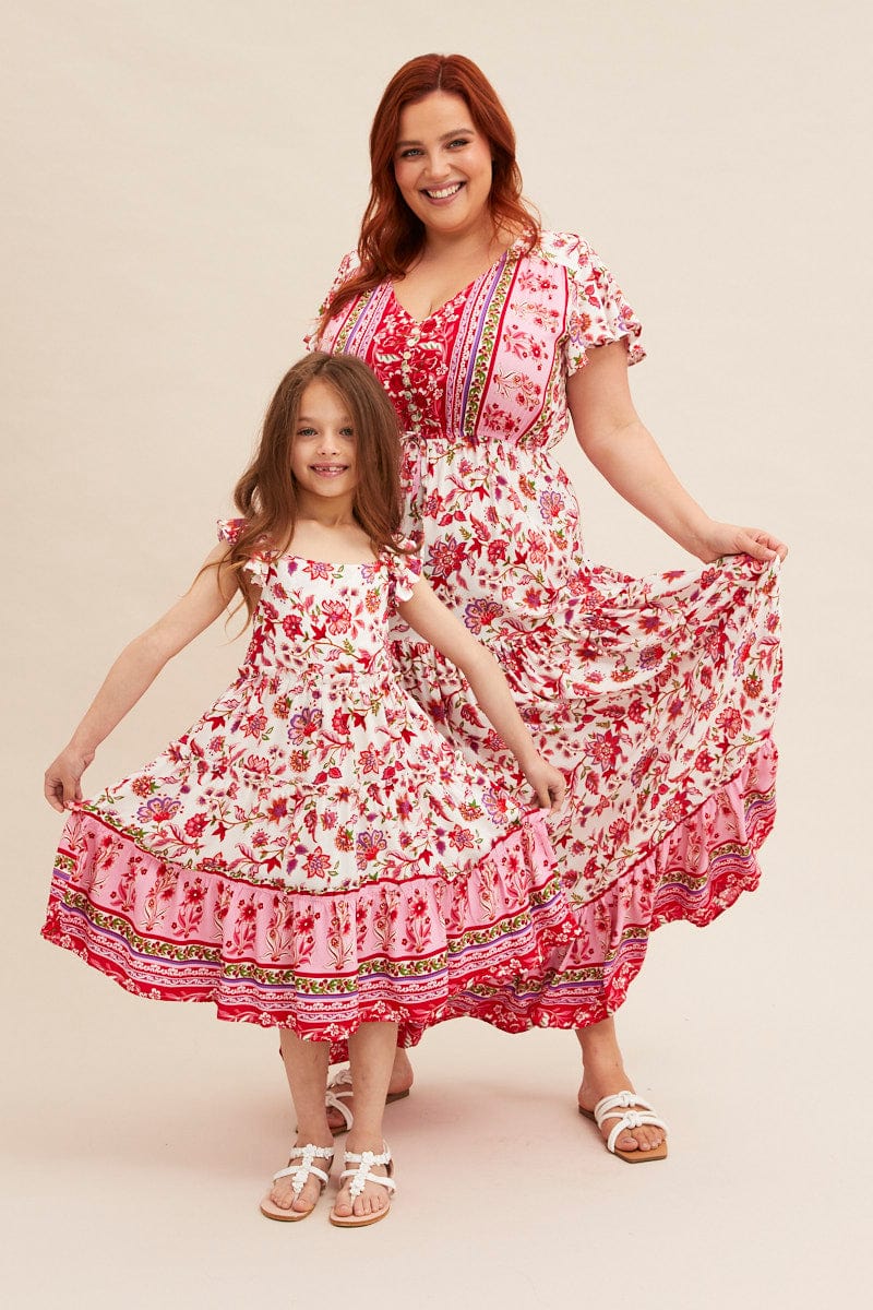 Boho Print Kids Midi Dress Tiered Boho - Image 2